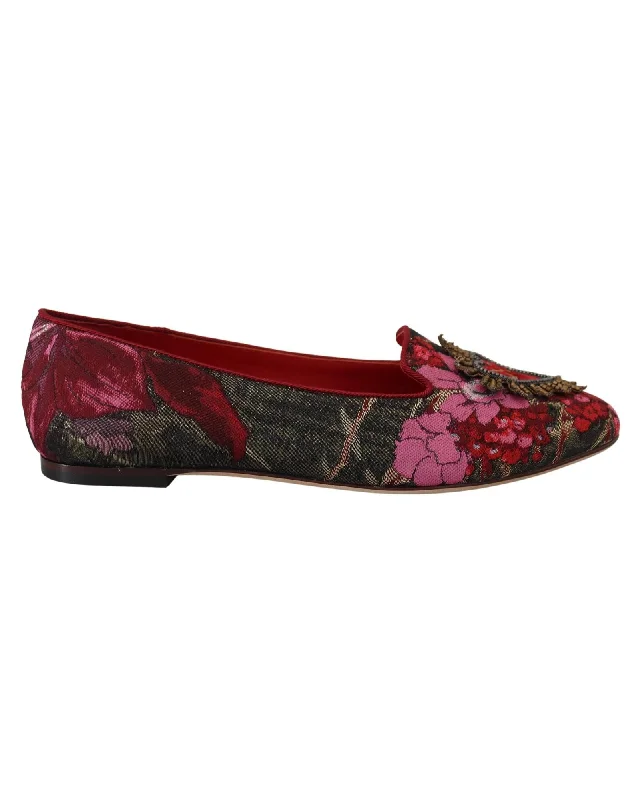 Dolce & Gabbana  Floral Brocade Ballerinas - Red