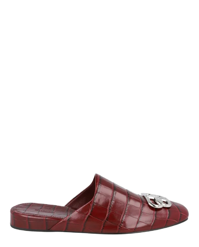 Balenciaga Womens Croc Embossed Leather Cosy BB Mule