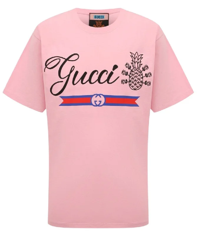 Gucci Pineapple Logo Oversized Fit Pink T-Shirt