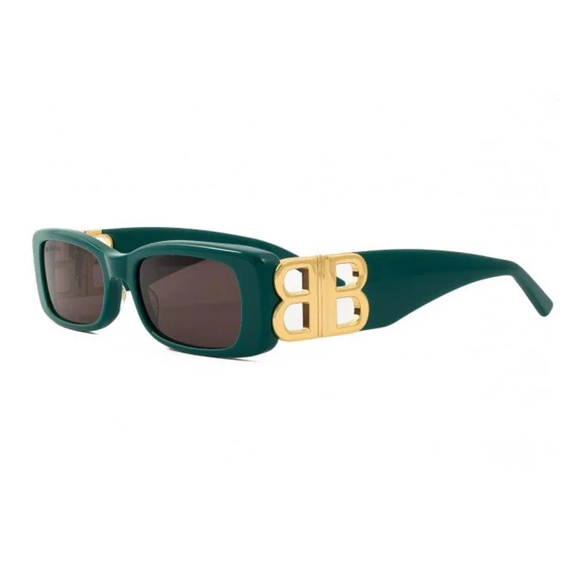 Balenciaga Rectangle Full Rim, with a Solid Red frame and Grey lens.