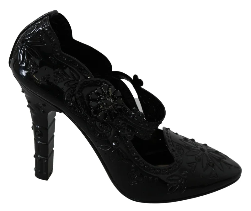 Dolce & Gabbana  Black Embellished Patent Leather Pumps