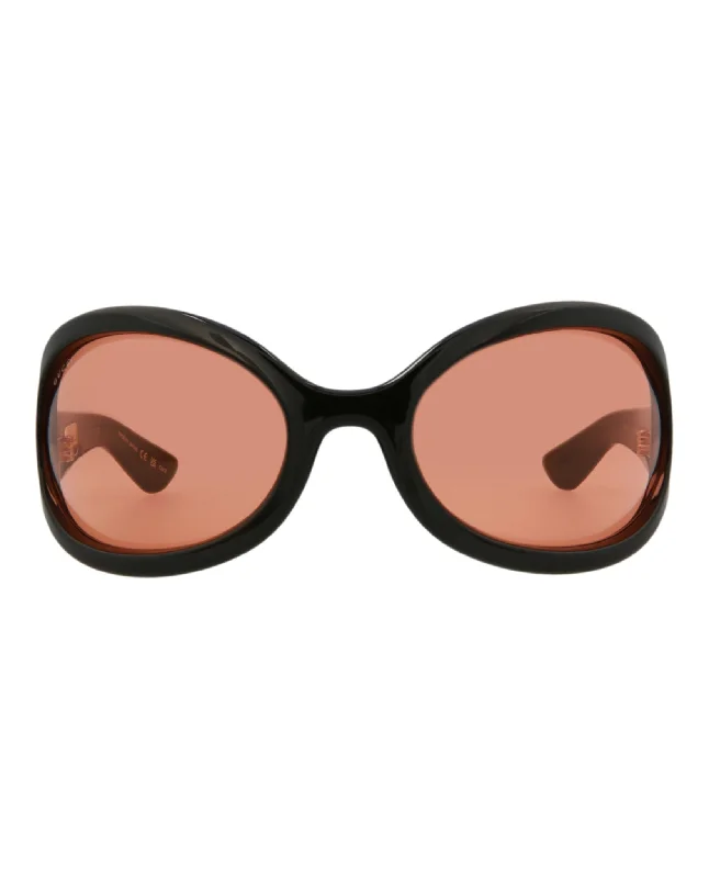 Gucci Womens Shield/Wrap Black Black Red Fashion Designer Eyewear