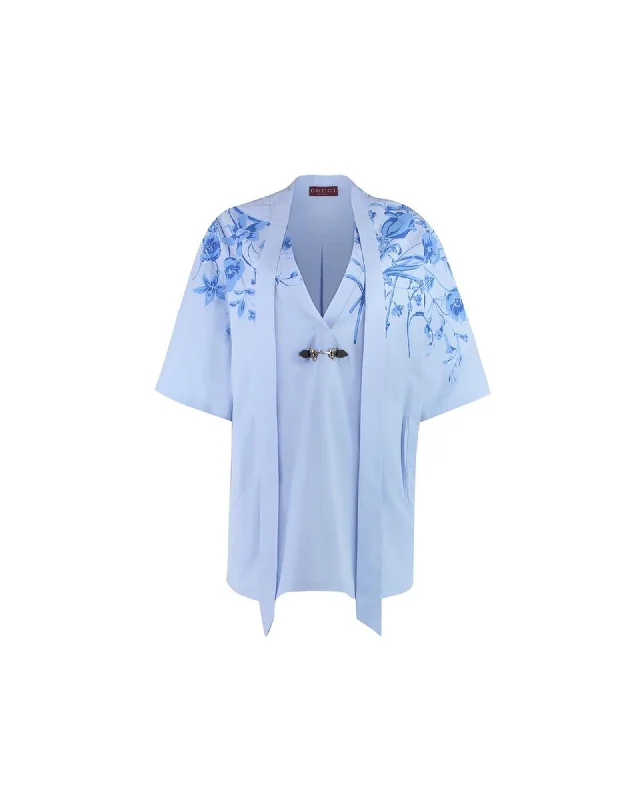 Gucci Floral Cotton Mini Dress Women Blue Dresses