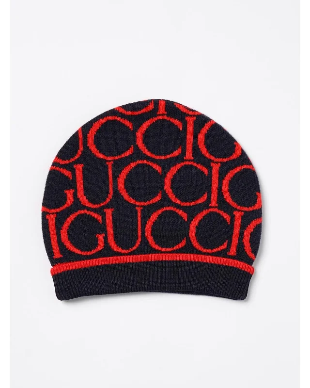 Gucci Logo Knit Beanie Kids Blue Hats