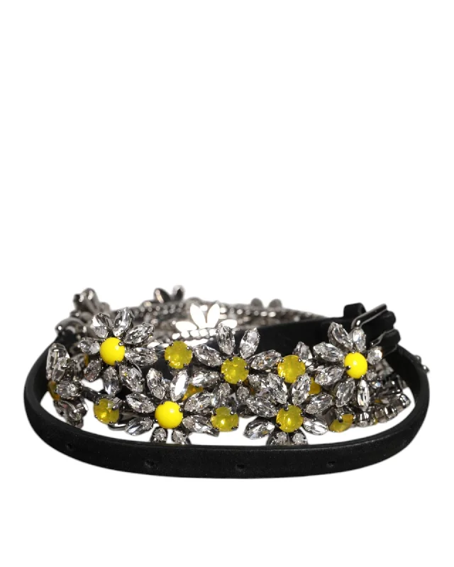 Dolce & Gabbana Crystal Flower Embellished Belt Women Black