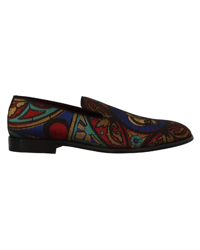 Dolce & Gabbana Gorgeous Jacquard Crown Slippers Loafers Shoes