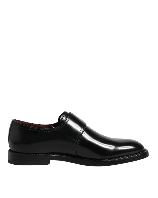 Dolce & Gabbana Monk Strap Leather Shoe Men Black Formal Shoes