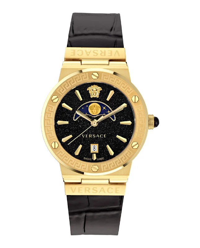 Versace Womens Greca Logo Gold 38mm Strap Fashion Watch