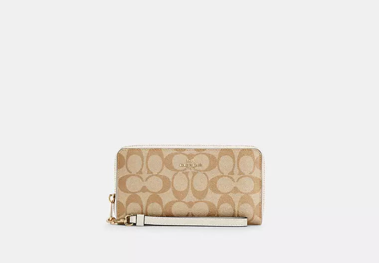 Coach Long Zip Around Wallet In Signature Canvas Light Khaki Chalk 