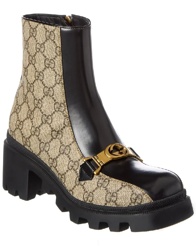 Gucci Interlocking G Horsebit Gg Supreme Canvas & Leather Boot