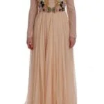 Dolce & Gabbana  Floral Embroidered Silk Chiffon Long Dress - Beige