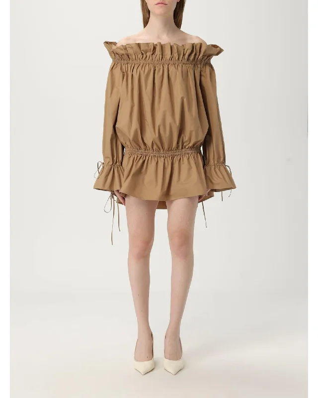 Saint Laurent OfftheShoulder Mini Dress Women Beige Dresses
