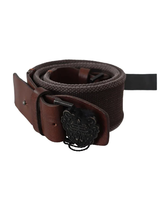 Ermanno Scervino Men Leather Canvas Belt Ornate Buckle