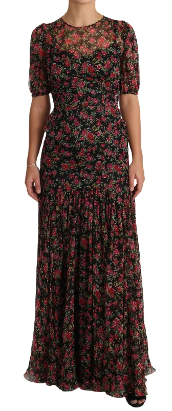 Dolce & Gabbana Floral Roses A-Line Shift Gown Dress
