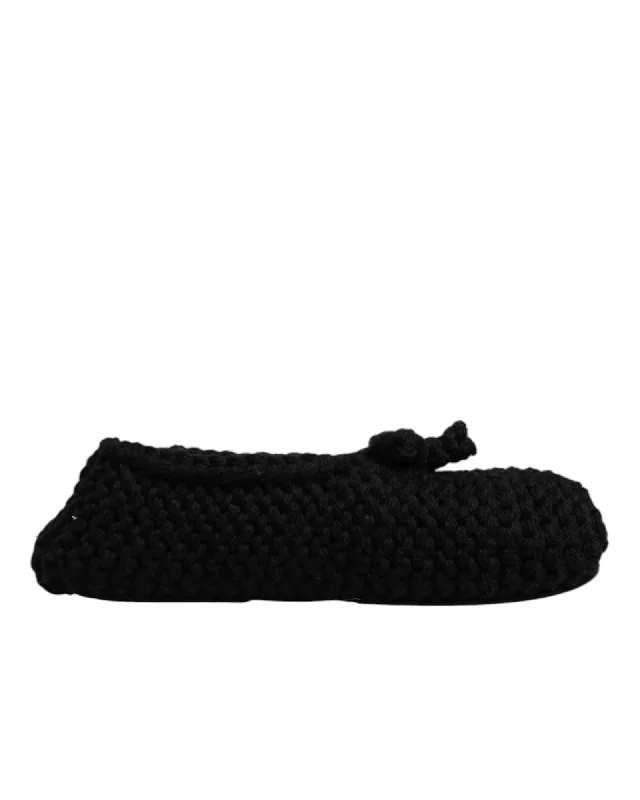 Dolce & Gabbana Crochet Knot Detail Flats Women Black Flat Shoes