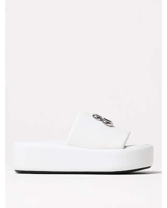 Balenciaga Platform Slides LogoEmbellished Platform Women Silver Sandals