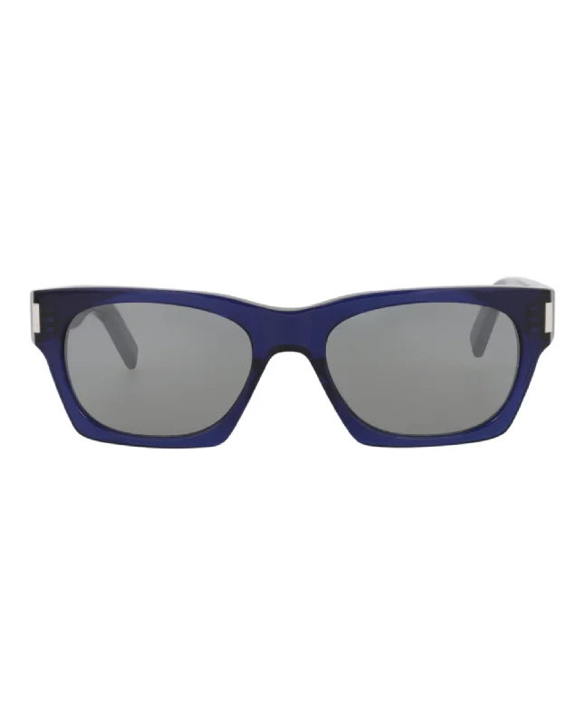 Saint Laurent Unisex Square/Rectangle Blue Blue Silver Fashion Designer Eyewear