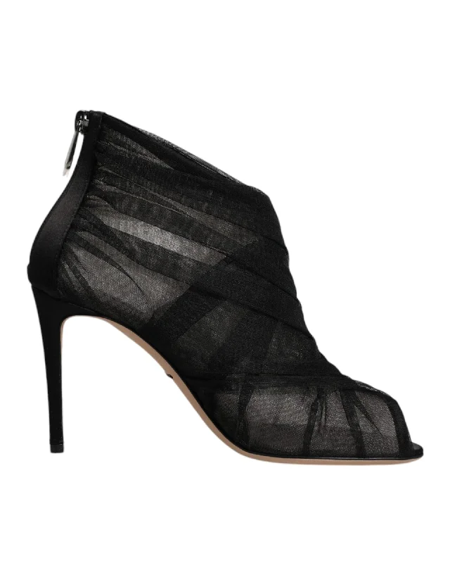 Dolce & Gabbana Mesh Stiletto Heels Ankle Boots with Leather Sole