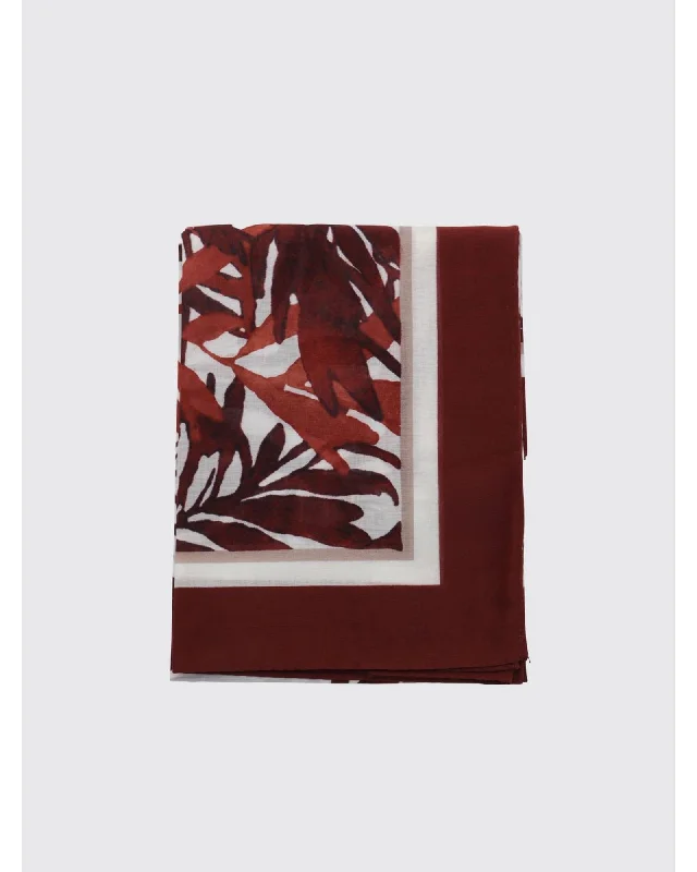 Brunello Cucinelli Floral Pattern Silk Scarf Women Red Scarves
