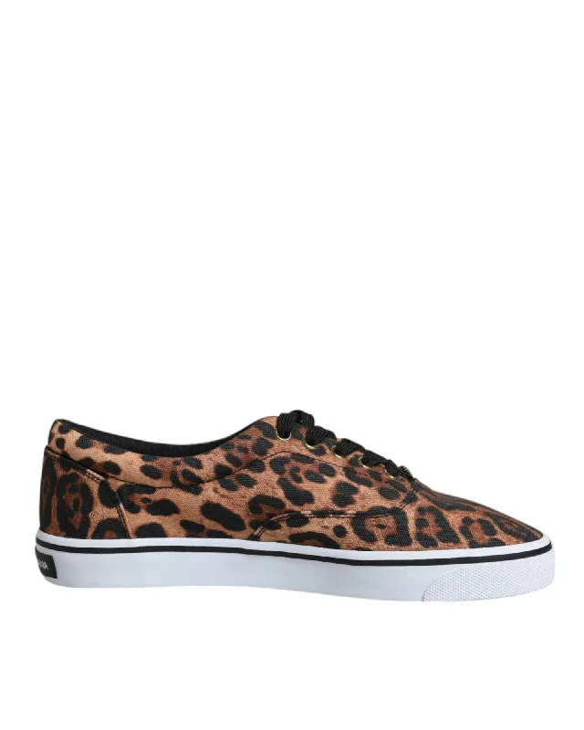 Dolce & Gabbana Leopard Print Cotton Low-Top Sneakers with Rubber Sole and Lace-Up Closure