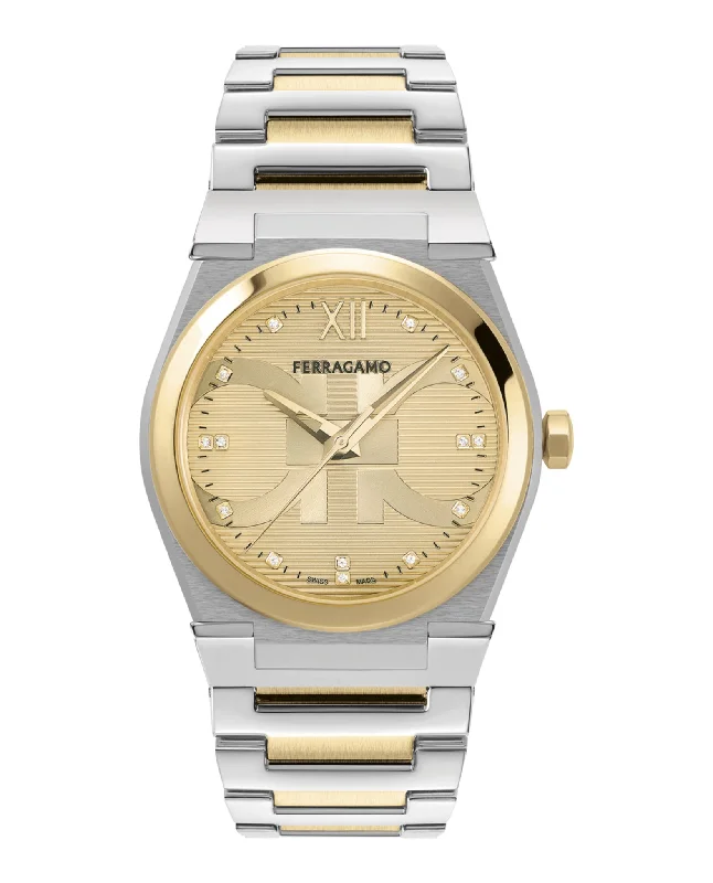 Ferragamo Mens Vega Two Tone 40mm Bracelet Fashion Watch