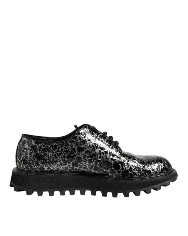Dolce & Gabbana Patterned Leather Oxfords Men Blackwhite Formal Shoes