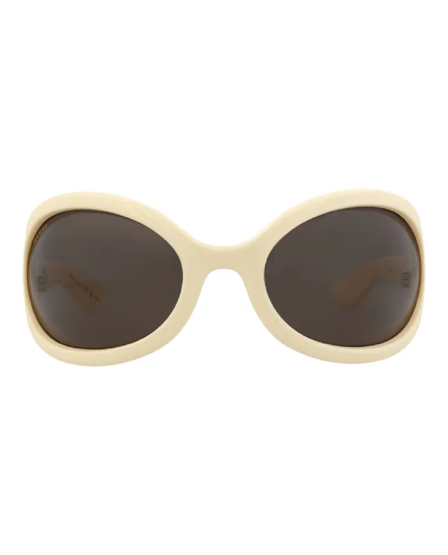 Gucci Womens Shield/Wrap White White Brown Fashion Designer Eyewear