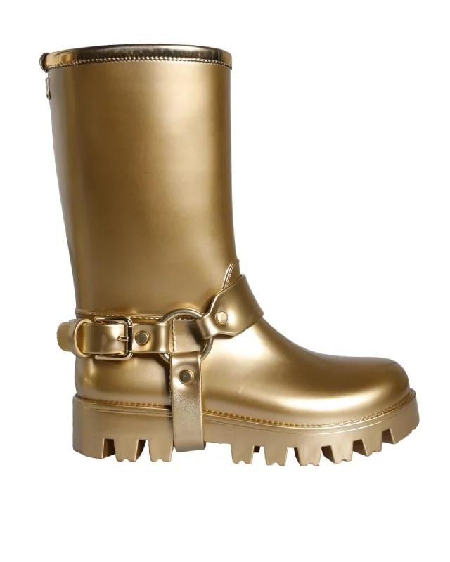 Dolce & Gabbana  DG Rubber Rain Boots - Gold