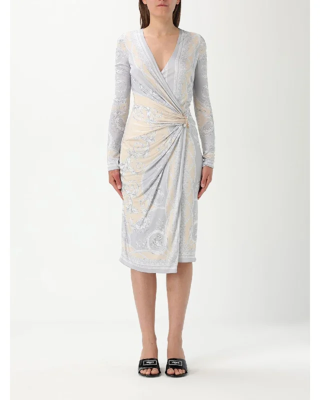 Versace Elegant Champagne Satin Dress Women Dresses