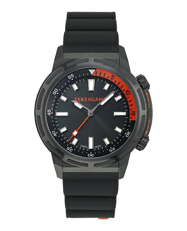 Ferragamo Mens  Black 46mm Strap Fashion Watch