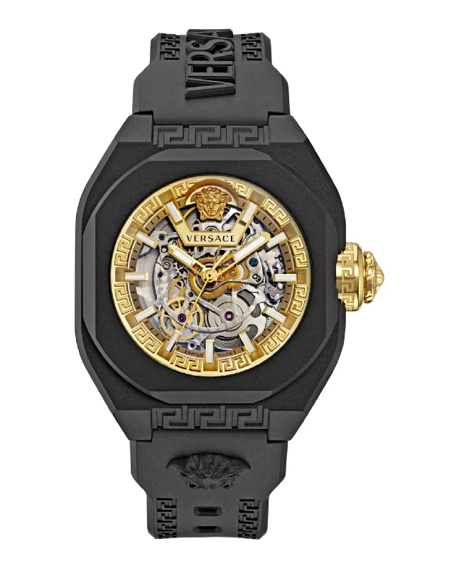 Versace Mens V-Legend Skeleton Black 42mm Strap Fashion Watch