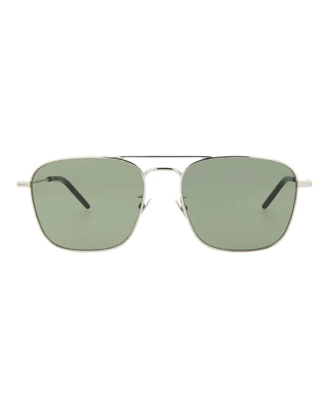 Saint Laurent Unisex Aviator Silver Silver Green Fashion Designer Eyewear