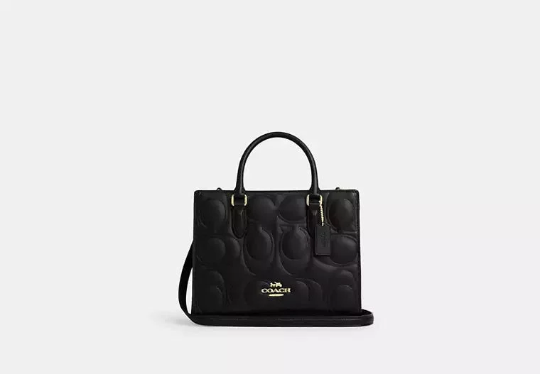 Coach Maggie Small Tote Bag In Signature Leather Black 