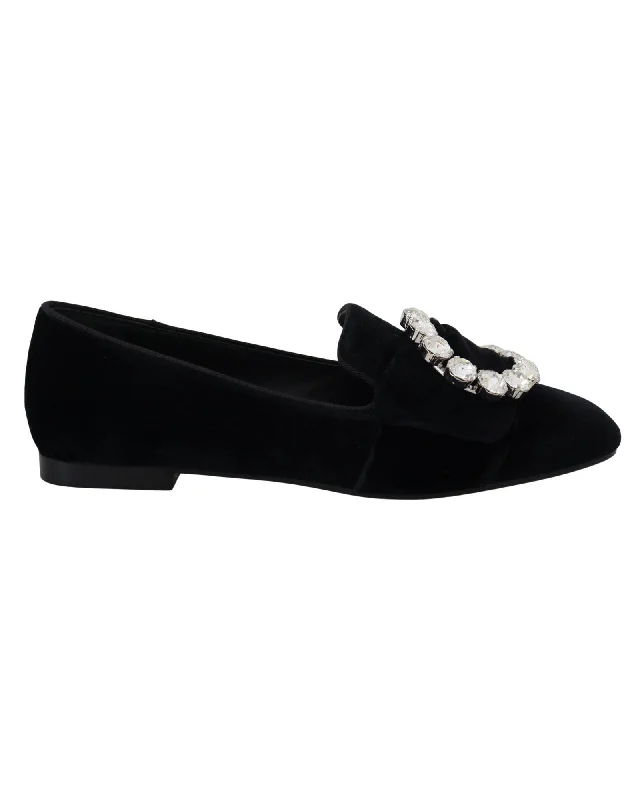 Dolce & Gabbana  Black Velvet Ballerina Flats with Embellished Bow