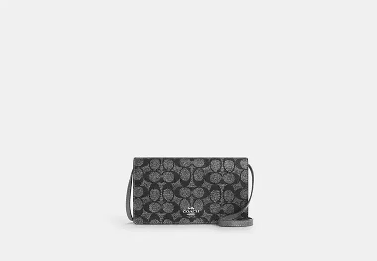 Coach Anna Foldover Clutch Crossbody Bag In Signature Canvas Gunmetal 