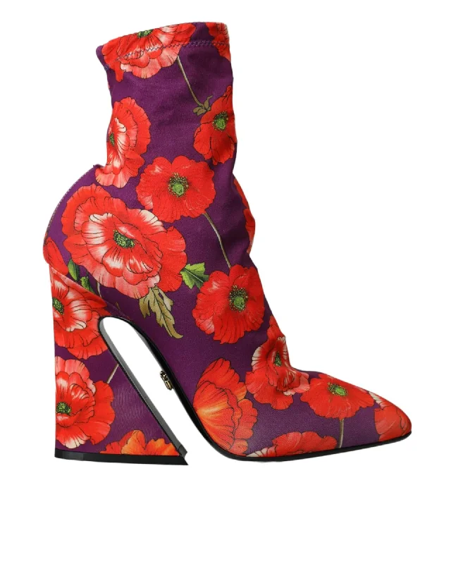 Dolce & Gabbana  Poppy Print Ankle Boots