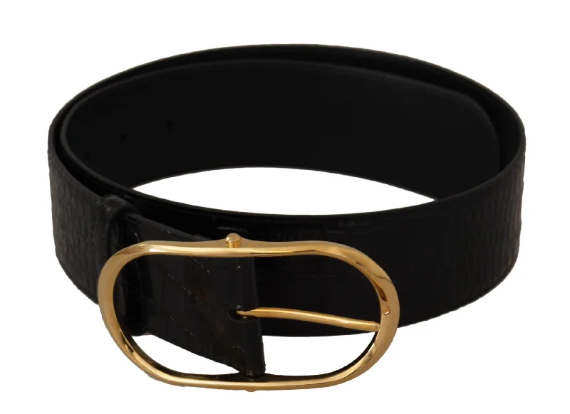 Dolce & Gabbana  Black Leather Belt with Gold-Tone Buckle