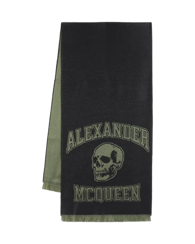 Alexander Mcqueen Skull Logo Wool Scarf Women Black Scarves & Shawls