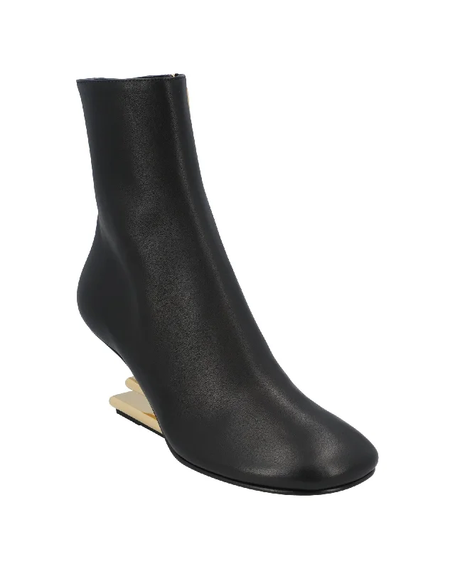 Fendi Unique Metal Heel Ankle Boots Women Black | Black