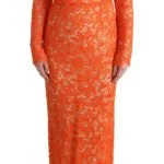 Dolce & Gabbana  Orange Lace Long Sleeve Maxi Dress