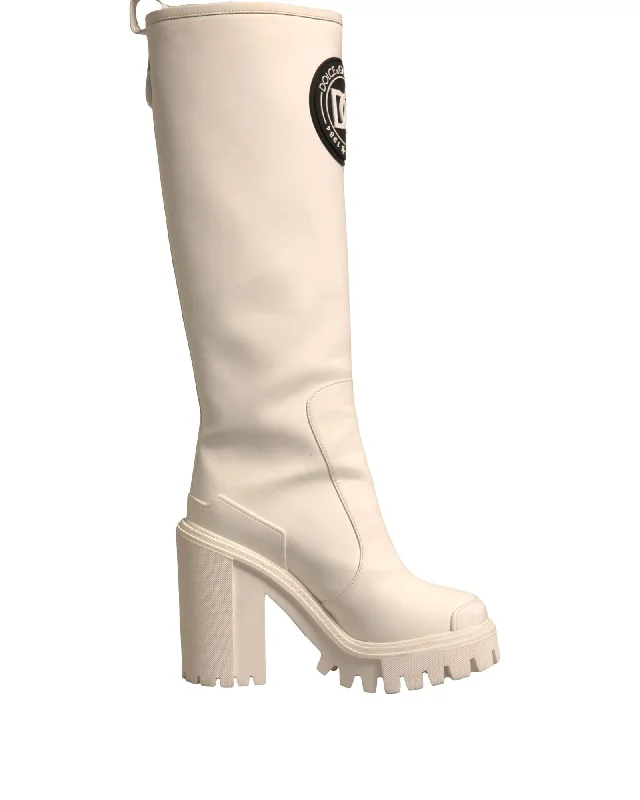 Dolce & Gabbana DG Logo Hi Trekking Plateau Biker Boots Women White