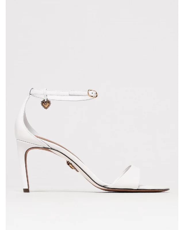 Dolce & Gabbana Leather Stiletto Sandals Heart Charm Women White Heels