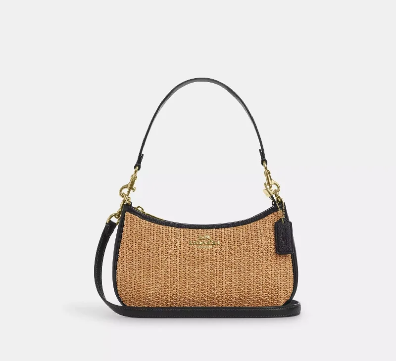 Coach Teri Shoulder Bag Straw Toast Black 