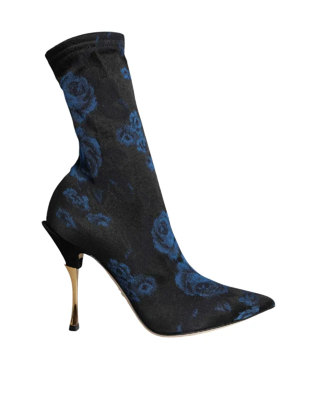 Dolce & Gabbana  Rose Print Pointed Toe Ankle Boots