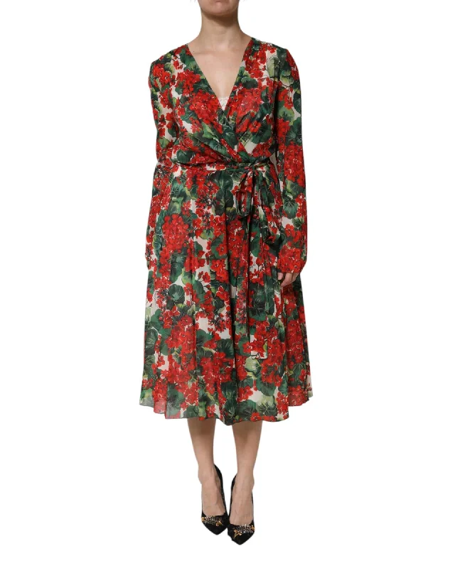 Dolce & Gabbana Floral Print Wrap Midi Dress Women Multicolor Dresses