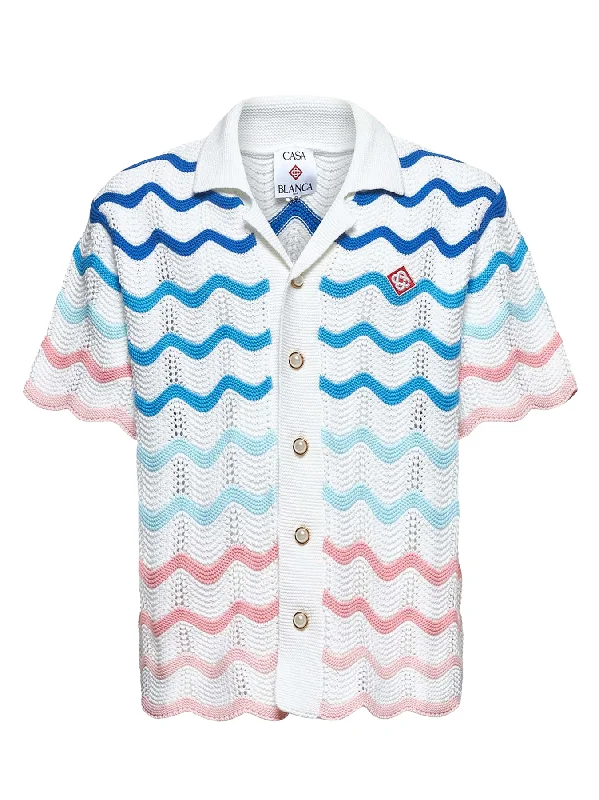 Casablanca Gradient Wave Crochet Textured Shirt in White