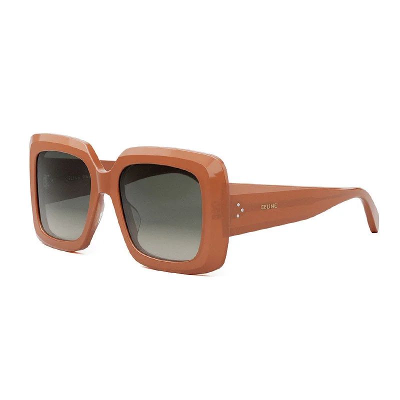 Celine Square Full Rim, with a Shiny Orange frame and Brown Gradient lens.