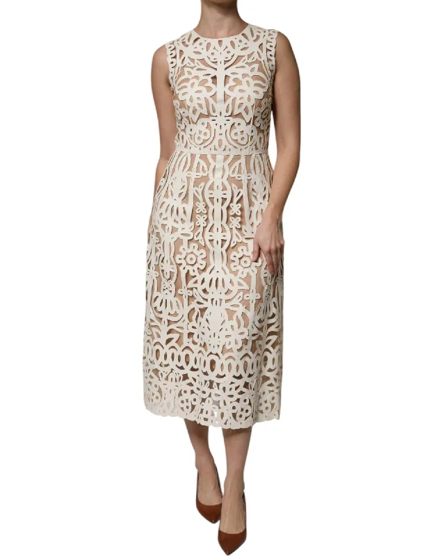 Dolce & Gabbana Floral Lace Midi Dress Laser Cut Style