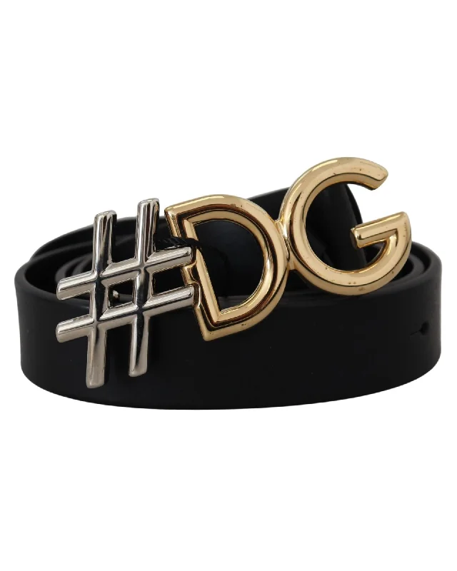 Dolce & Gabbana  Men's Black Leather Belt with DG Buckle