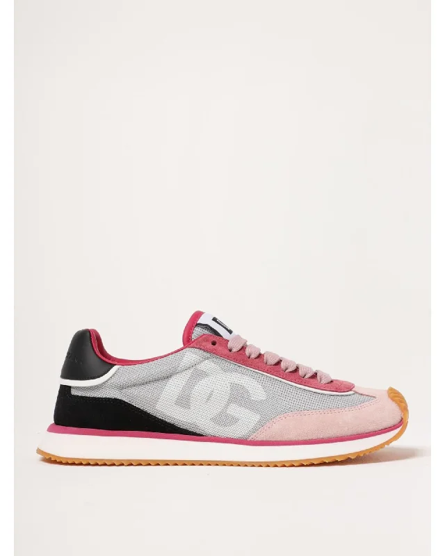 Dolce & Gabbana DG Sneakers Casual Suede Mesh Women Pink